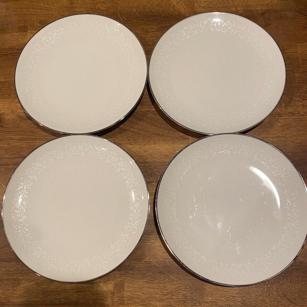 Noritake  Ivory White China Lorelei set of 4 Salad Luncheon 8" Plates  Platinum